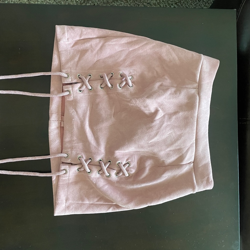 Pink Lace-Up Mini Skirt